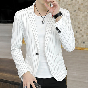 Men's British Striped Suit Men's Hair Stylist Spring and Autumn Thin Suit Korean Top Distinctive Slim Fit Jacket 901