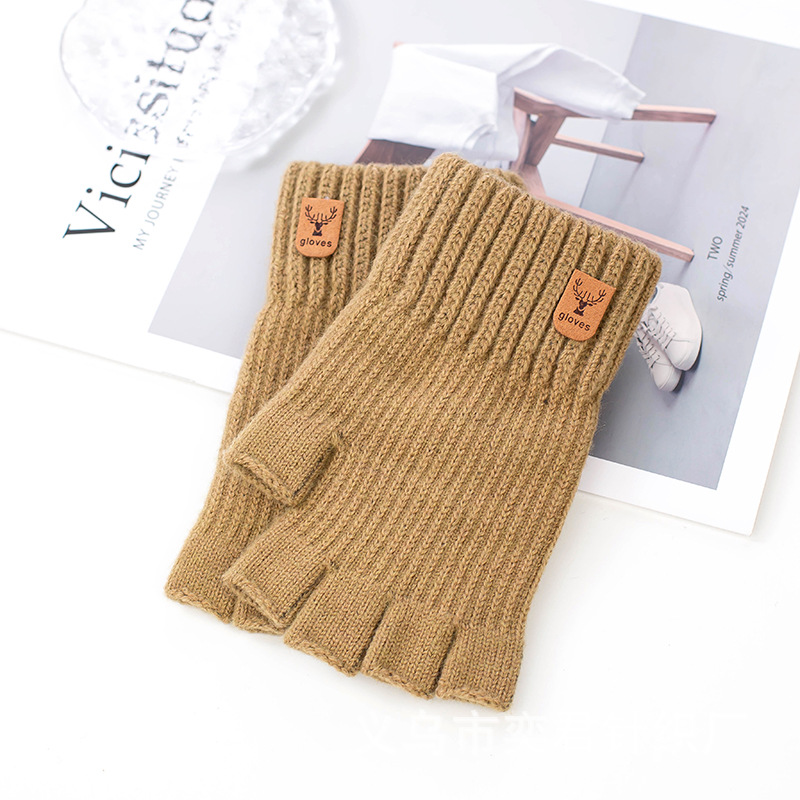 Nuevos guantes de medio Dedo de los hombres a prueba de frío cálido forrados de lana engrosada Otoño e Invierno pantalla táctil escritura guantes de ciclismo al por mayor