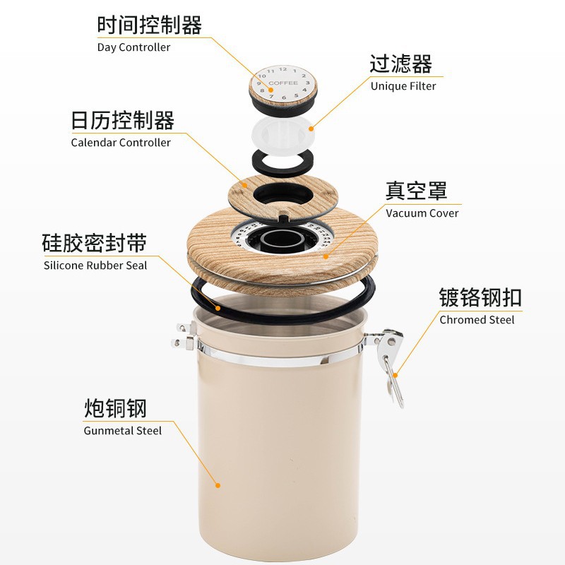 Contenedor Hermético para Café 1.8L de Acero Inoxidable 304 con Cuchara