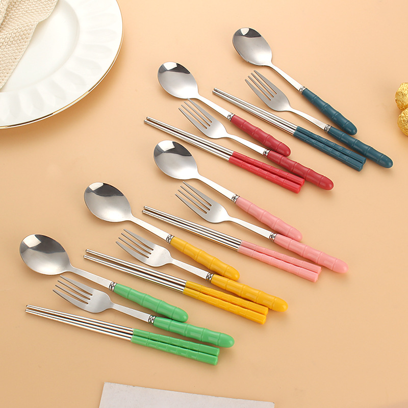 不锈钢便捷餐具套装上班族学生户外便捷餐具三件套筷叉勺盒套装