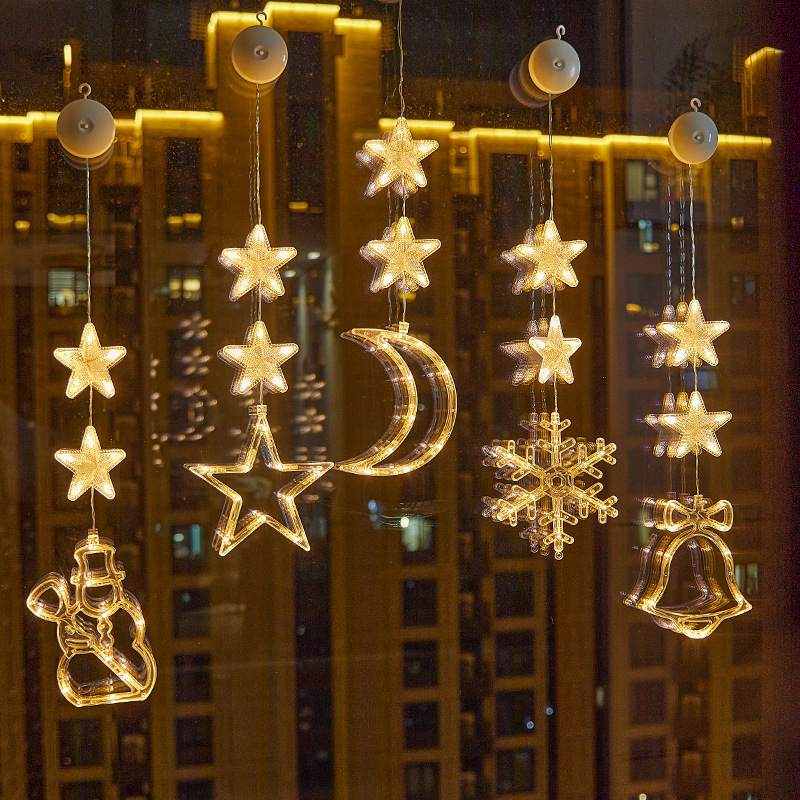 Nuevo estilo transfronterizo Navidad ambiente creativo LED ventosa decoración de la lámpara decoración del festival lámpara de estrella de cinco puntas colgante colgante image 3