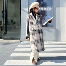 2025秋冬新款女童中大童中长款毛呢大衣格子英伦复古风保暖长款