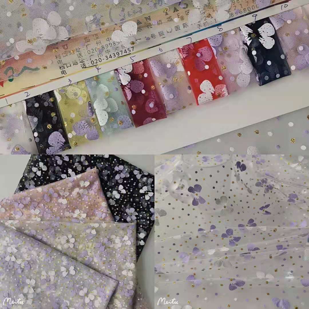 【厂家直销】热卖款瑞士网双色蝴蝶胶浆印花 小圆点印金粉 多色