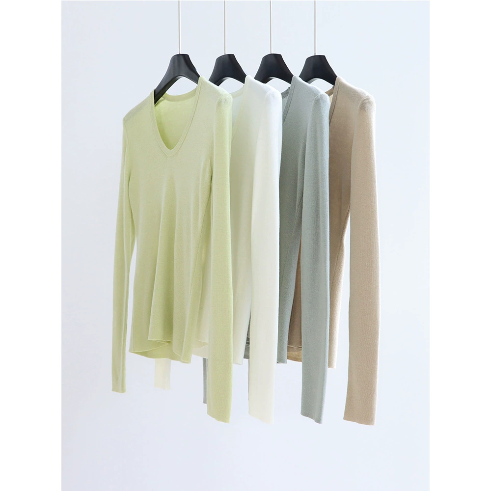 Объем для бега, 14 игл, осенне-зимний маленький трикотаж с U-образным вырезом, тонкая шерстяная внутренняя одежда, женский трикотаж с длинными рукавами, универсальный