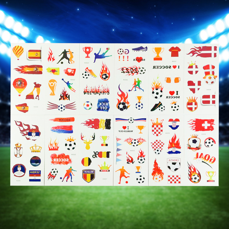 In-Stock World Cup Temporary Tattoo Stickers Football Body Art Face Arm Tattoos Disposable Football Stickers