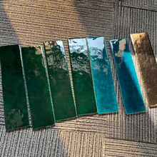 北欧冰裂手工砖浴室厨房瓷砖窑变釉面墨绿色网红餐厅吧台背景墙砖