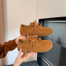 复古风博肯单鞋女2025年秋季新款百搭芒果头绑带串珠休闲乐福鞋女