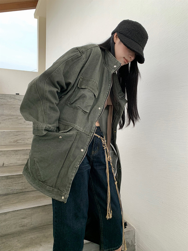[9hour]重工设计感牛仔外套女 2025秋季bf风口袋工装夹克女m3732|undefined