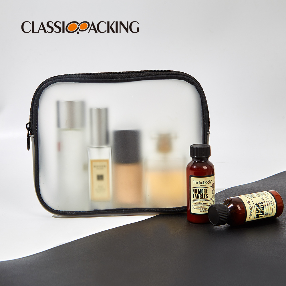 Bolsa de cosméticos simple esmerilado transparente impermeable cuidado de la piel bolsa de almacenamiento logotipo impreso bolsa de lavado de viaje de gran capacidad