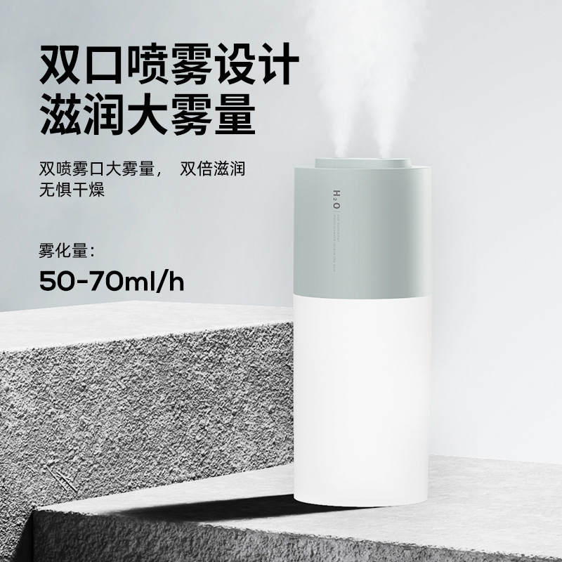 新型ダブルスプレー加湿器 大霧量 充電式 ポータブル 家庭用 USB給水 ナイトライト付き 車載加湿器|undefined