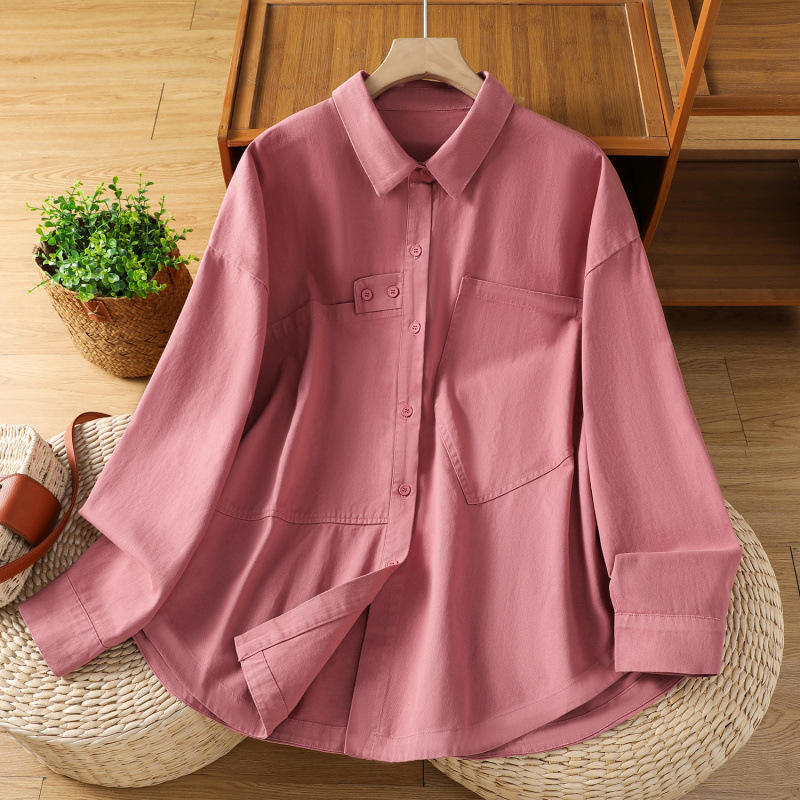 Camicia-giacca da donna taglie forti in cotone, ampia, con colletto, stile casual retrò, maniche lunghe, primavera 2026_voghion.com