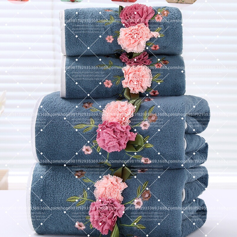 Cross-border coral fleece applique towel and bath towel set, super soft and absorbent, for adults, home use, wholesale and retail