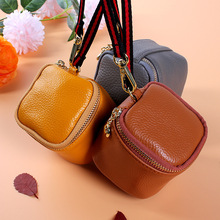 源头厂家新款女士化妆包头层牛皮耳机包便携口红包手拎零钱硬币包