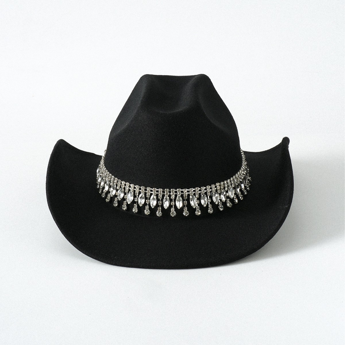 Ancho metal de doble fila de fieltro de diamante occidental sombrero vaquero caliente sombrero de mujer hombre alto estilo francés sombrero