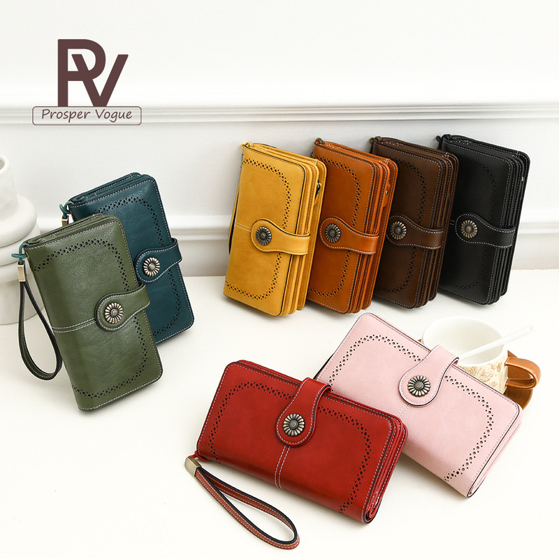 Cross-Border Popular Rfid Anti-Magnetic Wallet for Women European and American Retro Oil Wax Leather Cut Out Wallet Large Capacity Clutch Bag Cross-Border Popular Rfid Anti-Magnetic Wallet for Women European and American Retro Oil Wax Leather Cut Out Wallet Large Capacity Clutch Bag