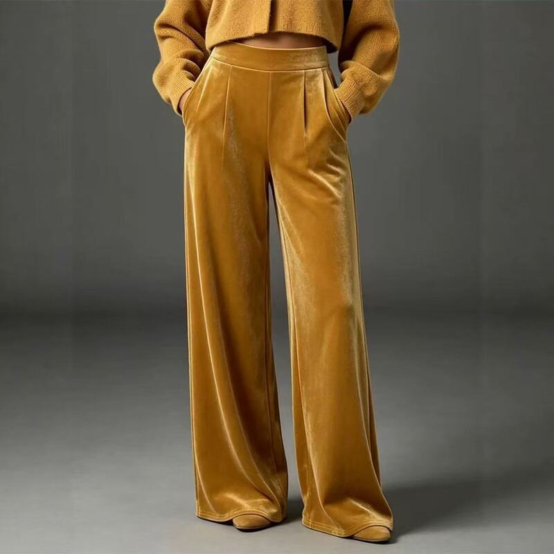2026 Amazon European and American cross-border autumn and winter new Korean velvet high-waisted wide-leg pants, flowing velvet floor-length pants for women