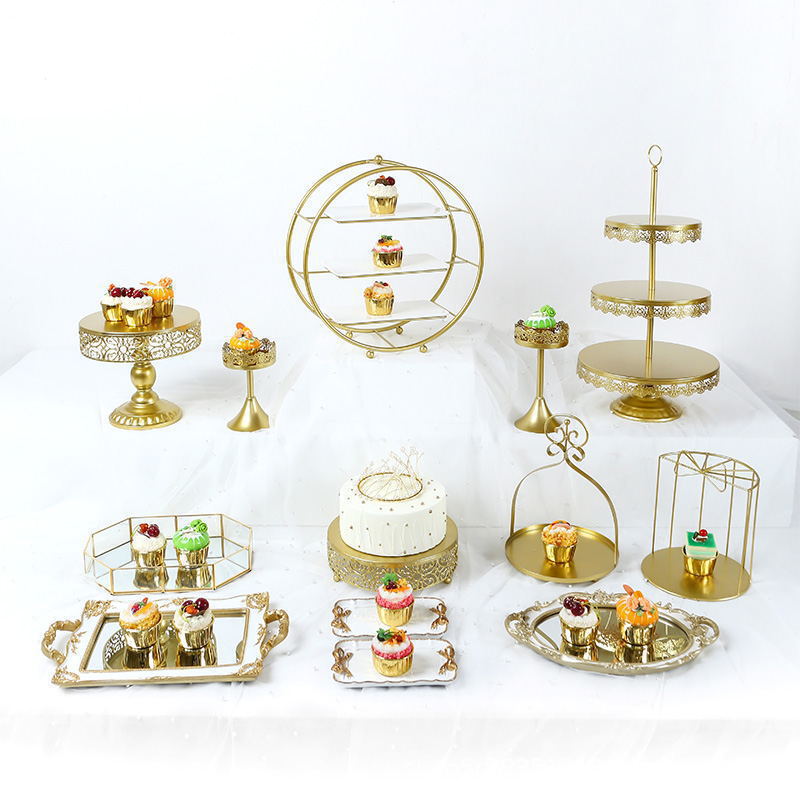 Estante de pastel creativo europeo de postre de metal de decoración estante de exhibición de hotel buffet comida fría mesa de té image 21