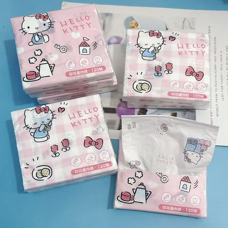 Printed Tissue Paper Plaid Kt Cat Printed Paper Towel Portable Small Bag Tissue Paper Student Facial Tissue Toilet Paper Napkin