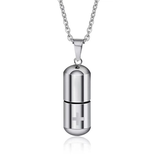 Healing openable titanium steel capsule pill necklace ins trendy street stainless steel pendant hip-hop accessories