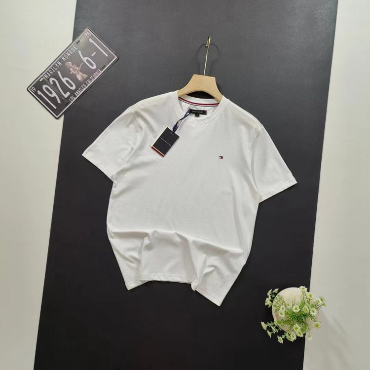 現物夏トミートミー男性カジュアルシンプル純色刺繍マーク丸首カバー首ゆるい半袖tシャツ