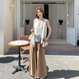 气质巨好看松弛休闲风套装女夏季2026新款不规则背心阔腿裤两件套