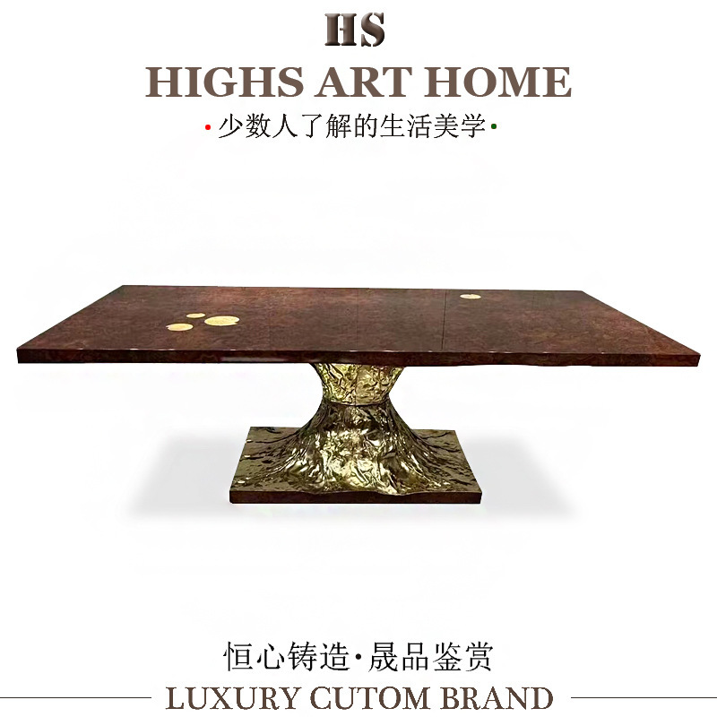 Bocadolobo Luxury Art Solid Wood Pure Copper Dining Table House Mansion Restaurant Designer Classy Creative Dining Table