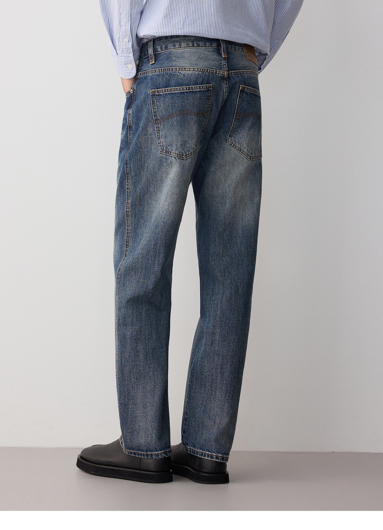 Quần jean nam ống rộng cổ điển phong cách công sở thông minh, chất liệu denim wash nhẹ — Màu xanh da trời chi tiết 16