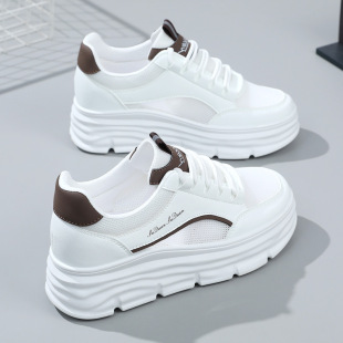 W3601 New Inner Height White Shoes Women's Mesh 7cm 2023 Summer Breathable Mesh Thick Bottom Casual Sports