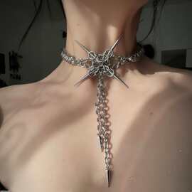 钛钢朋克手作重工尖刺暗黑铆钉项链男女潮流嘻哈高级冷酷感锁骨