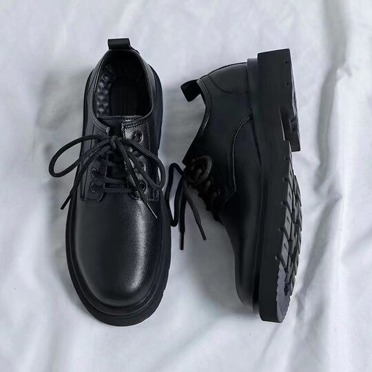 Cross-border Small Explosions Casual Leather Shoes Autumn Breathable Thick-soled British Style All-match Non-slip Soft-soled Work Board Trendy Shoes