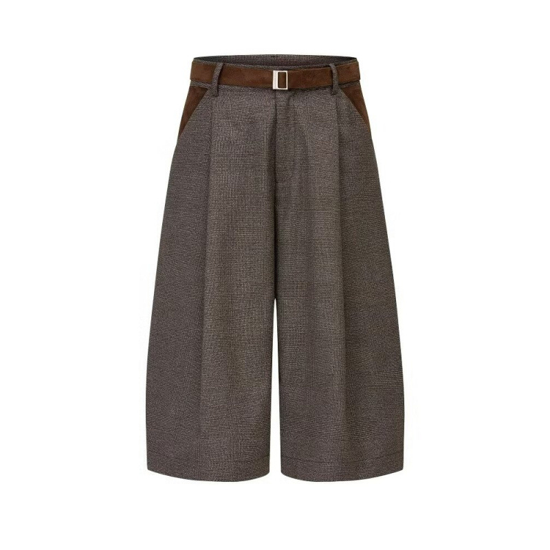 American Retro Houndstooth Pleated Cropped Shorts for Men, Summer Cleanfit Old Money Style Casual Shorts