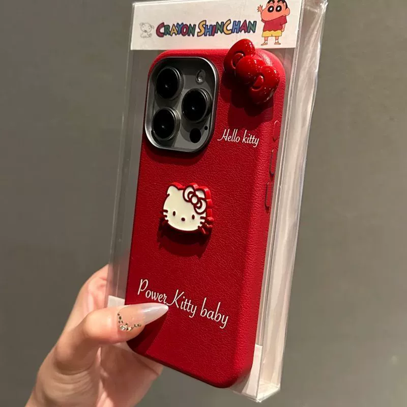 Чехол для телефона (Apple), совместим с iPhone 11–17, красный с бантом Hello Kitty