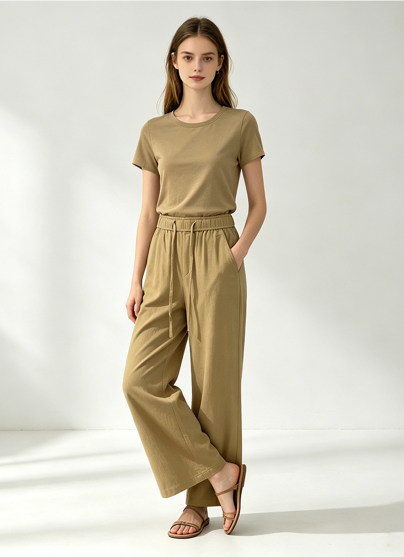 Quần culottes nữ ống rộng cạp cao vải lanh phối sợi tencel dáng suông ống thẳng — màu kaki chi tiết 21