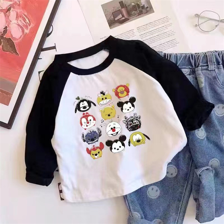 Autumn Cotton Children's Long-sleeved Clothes Spring Clothes for Boys and Girls Cute Printed Round Neck Top Small Treasure Comfortable T-shirt