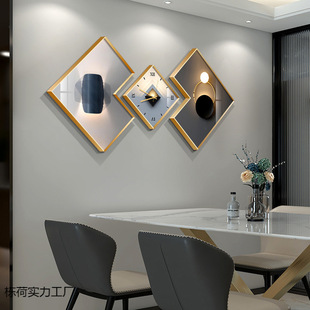 Light Luxury Style Restaurant Decorative Painting with Clock Mural Creative Dining Room Wall Hanging Painting Modern Simple Dining Table Mural