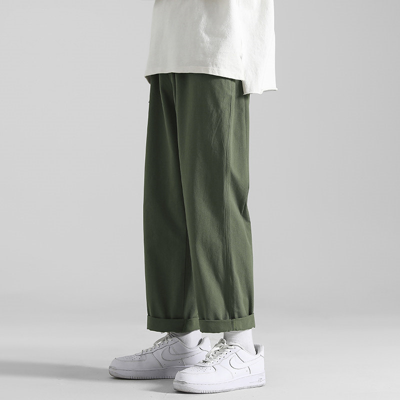 Pantalones de estilo coreano de los hombres de moda todo fósforo suelto verano delgada ropa de trabajo pantalones recortados marca de moda Pantalones casuales rectos de pierna ancha