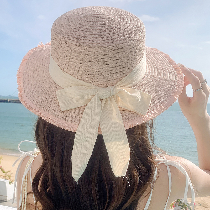 Women's Straw Beach Hat With Bow For Summer Holiday Style_voghion.com