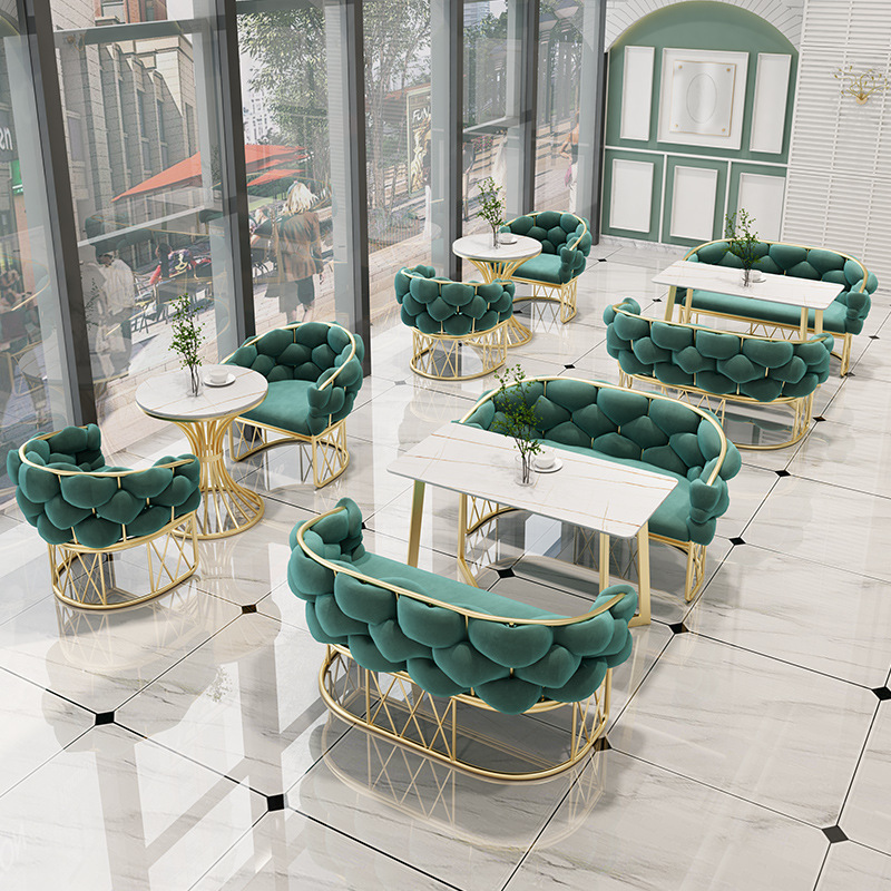 Nordic Light Luxury Cafe Card Seat Milk Tea Shop Table and Chair Combination Sales Department Negotiation and Reception Simple Modern Sofa