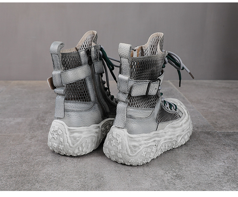 Boot Martin nữ cổ cao da bò thật mặt lưới thoáng khí đế dày bánh xốp — Màu khoai môn chi tiết 18