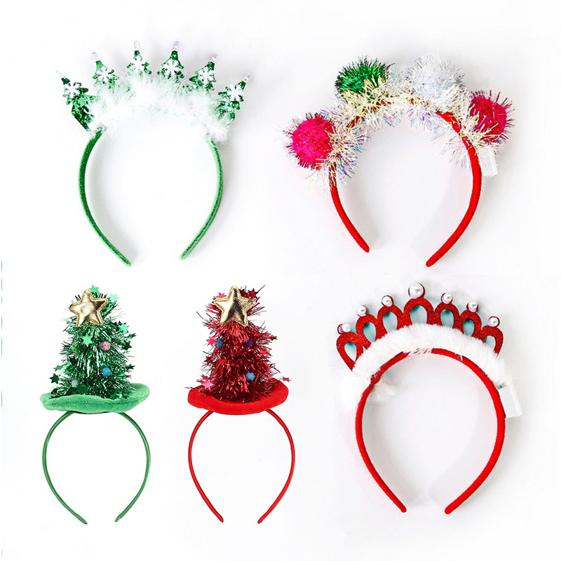 Amazon transfronterizo Navidad decoración de fiestas de cabello hebilla corona sombrero árbol de Navidad bola de oro brillante banda de cabeza