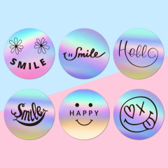 500 stickers per roll cross-border rainbow laser sticker smile face thank you sticker roll laser self-adhesive label