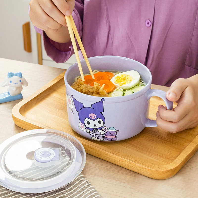 Керамическая миска для лапши быстрого приготовления HelloKitty с крышкой, новая миска для собак Pacha, ланч-бокс для студенческого общежития, ланч-бокс