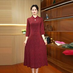 妈妈秋装新中式连衣裙2025新款中老年女装复古提花长袖改良旗袍裙