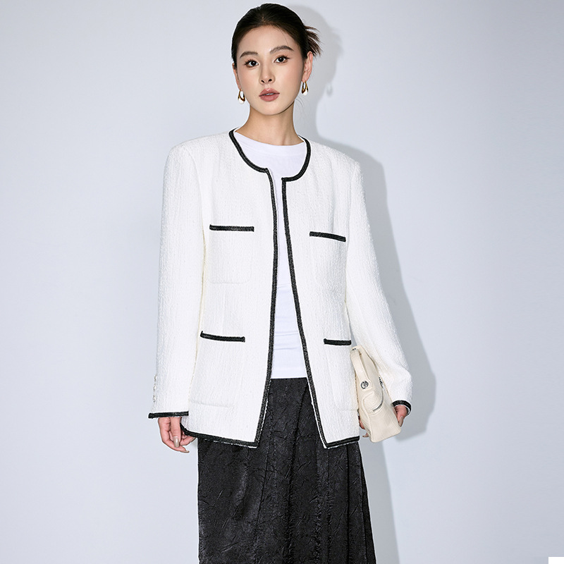 [Ben Chu] socialite xiangfeng coat high-end tweed coat 2024 new autumn contrast color round neck coat women