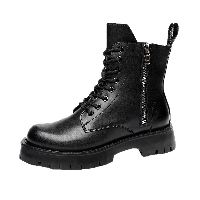Trendy Brand Soft Leather Martin Boots Men's High-top British-style Mid-top Leather Shoes Men's Boots Winter Thick-soled fleece-lined Warm Cotton Shoes