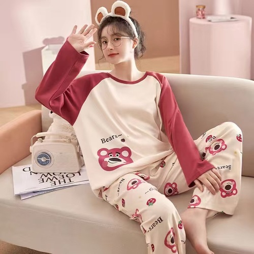 Internet celebrity live broadcast Korean ins pajamas women's spring and autumn loose large size cartoon home wear long-sleeved suit