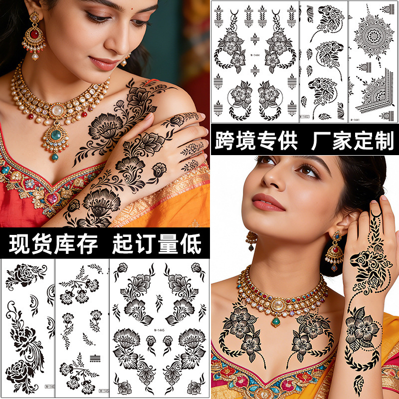 Cross-Border Black Tattoo Stickers Waterproof Mehndi Flowers Henna Lace Temporary Tattoo Indian Henna Tattoo Cross-Border Black Tattoo Stickers Waterproof Mehndi Flowers Henna Lace Temporary Tattoo Indian Henna Tattoo