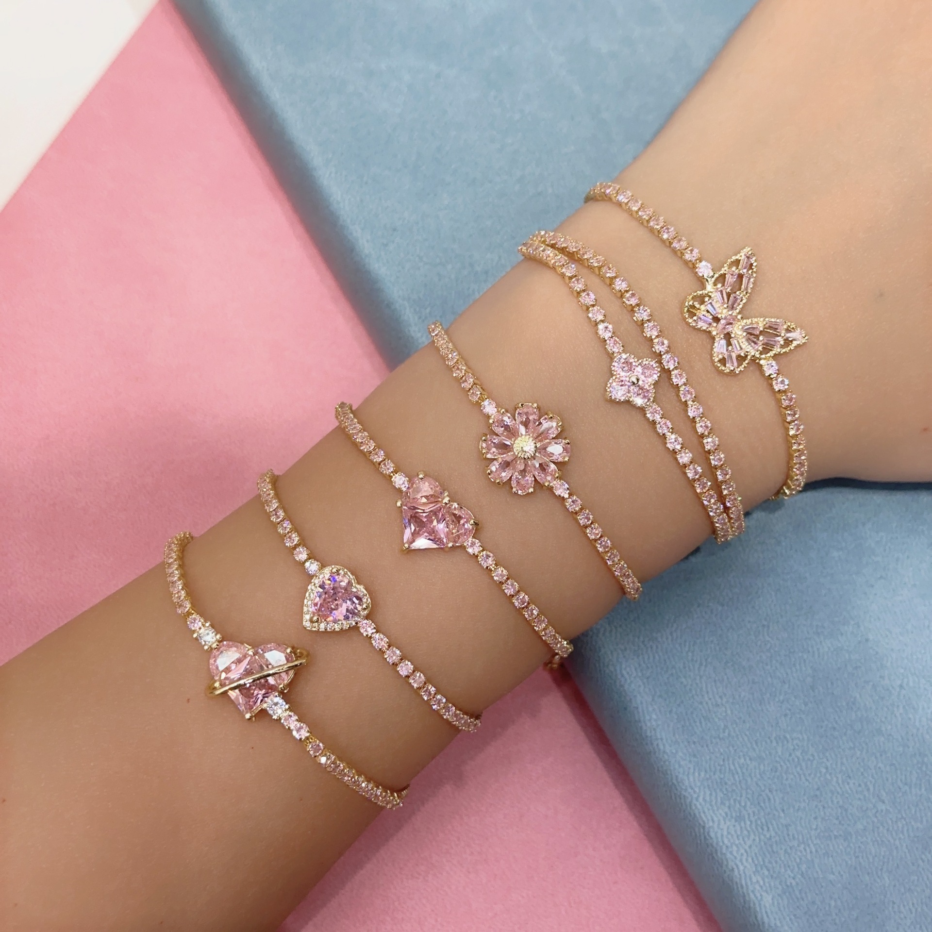 Sweet Heart Shape Flower Butterfly Copper Inlay Zircon Bracelets display picture 1