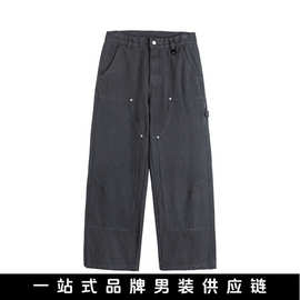 悟俗男装2025秋季新品日系复古水洗磨毛宽松直筒阔腿伐木工装裤男