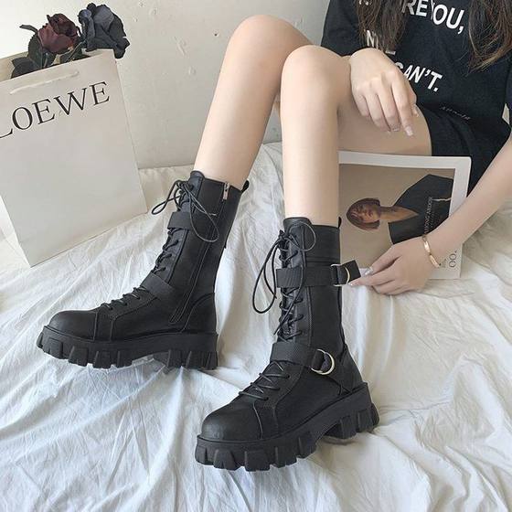 Thick bottom middle tube thick heel slim handsome biker knight boots 2024 autumn new all-match British style martin boots women